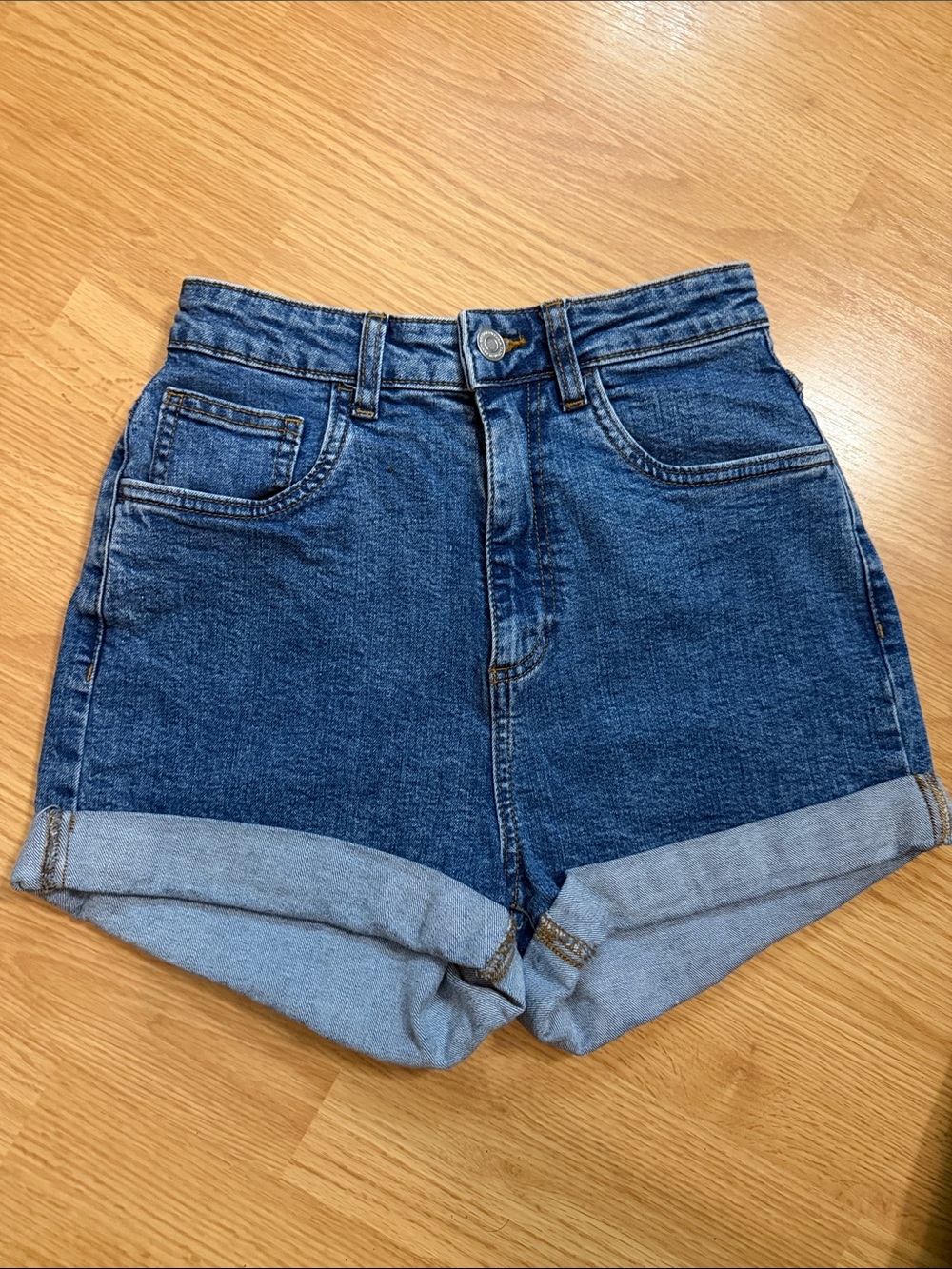 Cotton On Dark Blue High-Rise Rolled Hem Denim Shorts